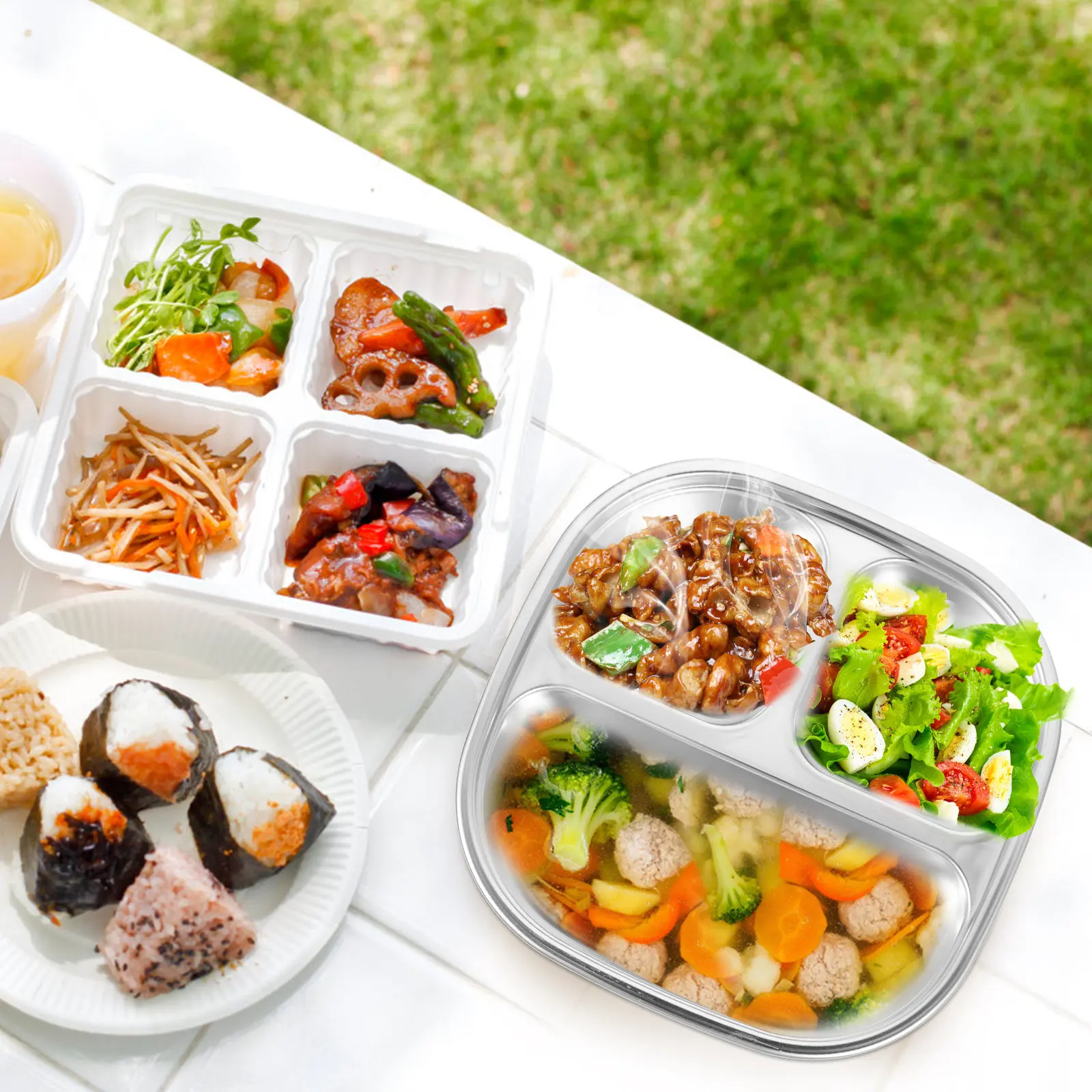 Meal Prep Restaurant - 304 Stainless Steel Divided Food Plate