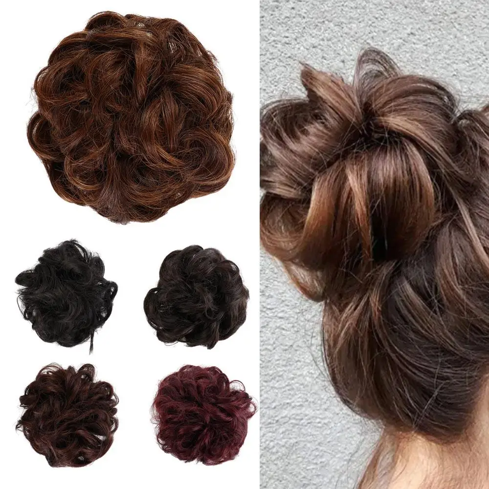 Black Brown Drawstring Hairpieces Rubber Band Fake Hair Curly Chignon Elastic Band Messy Hair Donut Bun Synthetic hair