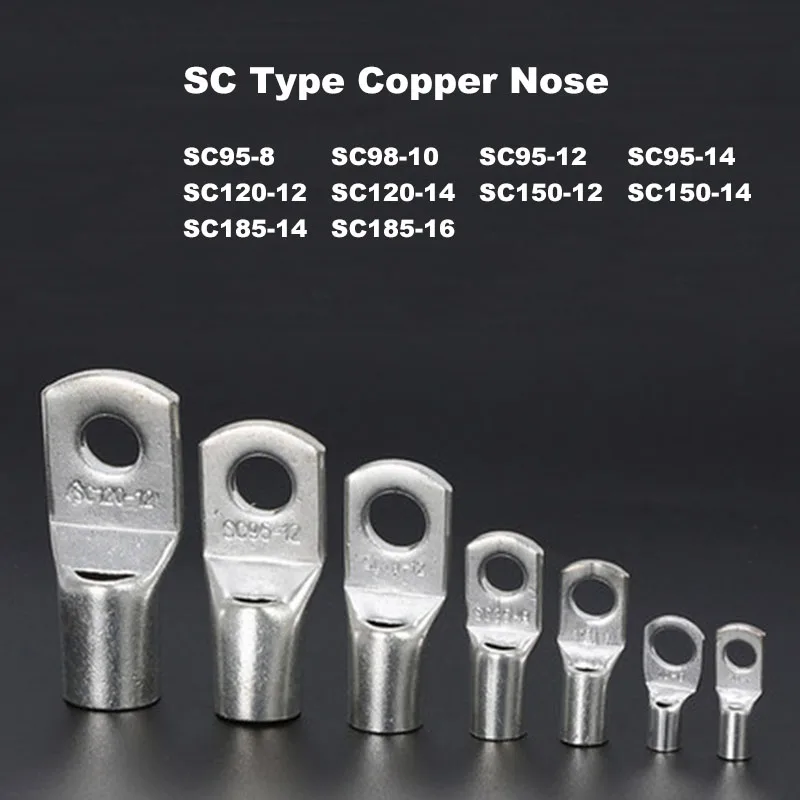 5Pcs SC Type Wire Nose Terminal SC95/120/150/185 Bare Copper Battery Block Lugs Hole ID 8/10/12/14/16mm Crimp Cable Connector