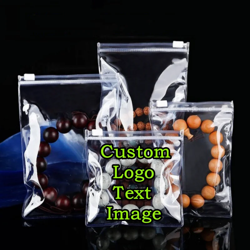 100PCS Light Blue Plastic Zipper Jewelry Bag DIY Custom Logo PVC Anti-oxidation Rings Beads Trinkets Toys Gift Packaging Pouches