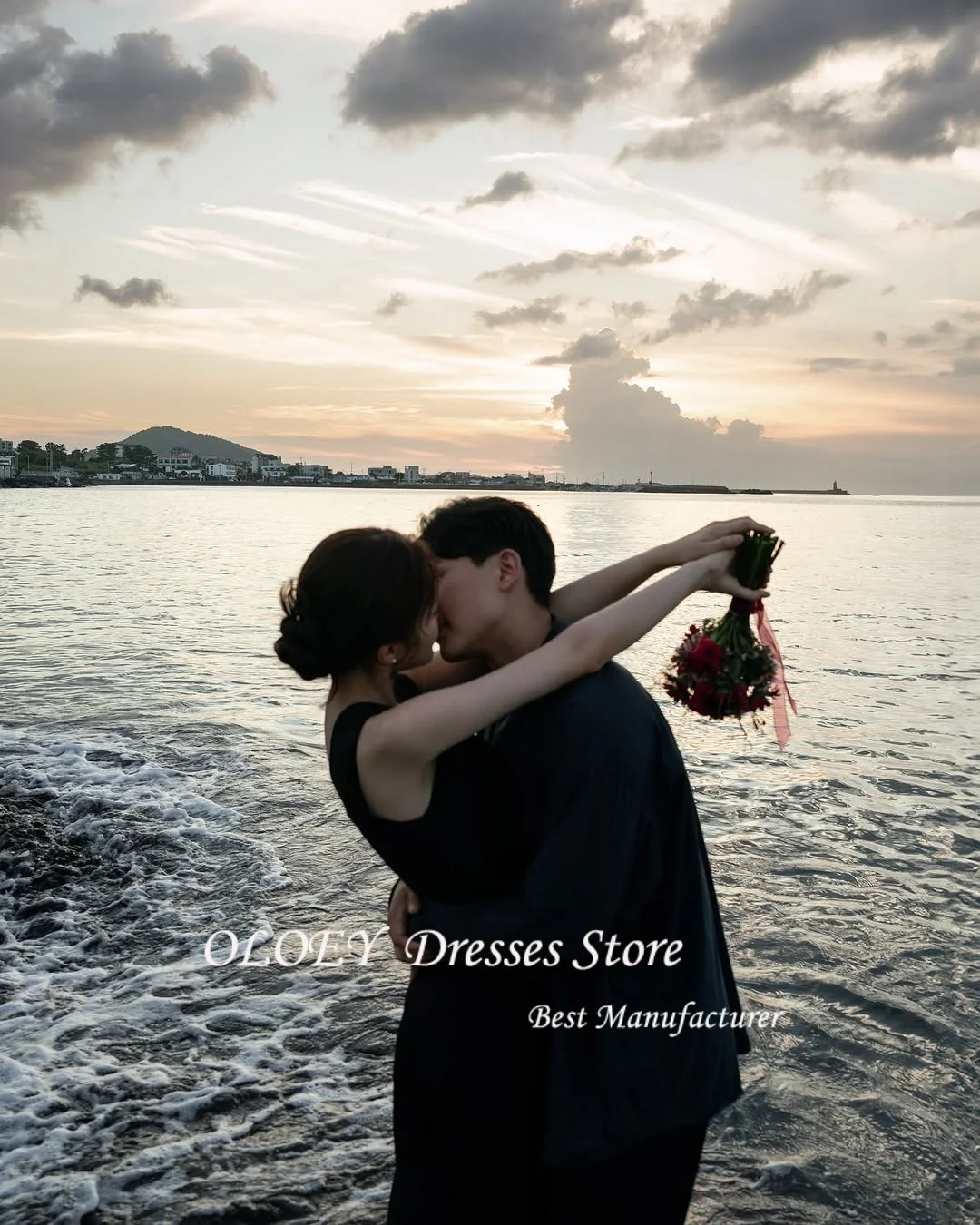 OLOEY 2025 New Korea Black Wedding Dress Women Photoshoot A-line Bridal Gown Square Collar Floor Length Pleat Customized