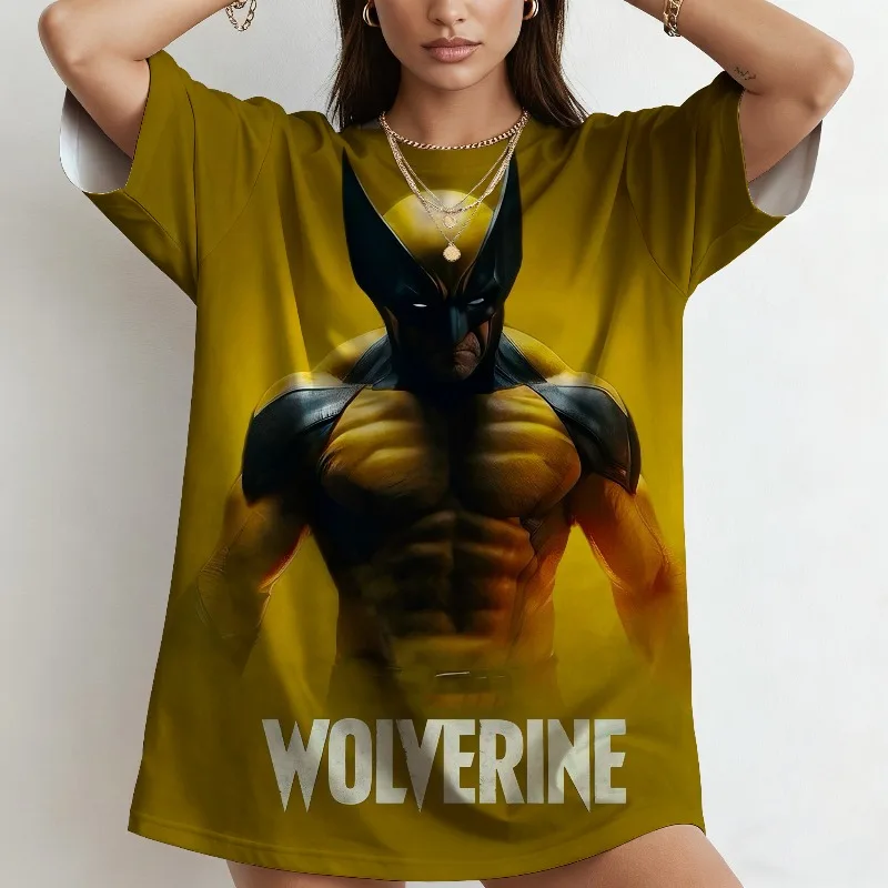 

Новая футболка с принтом Marvel Росомаха, летний уличный стиль, праздничный комплект, повседневная повседневная одежда, модная женская футболка большого размера с узором