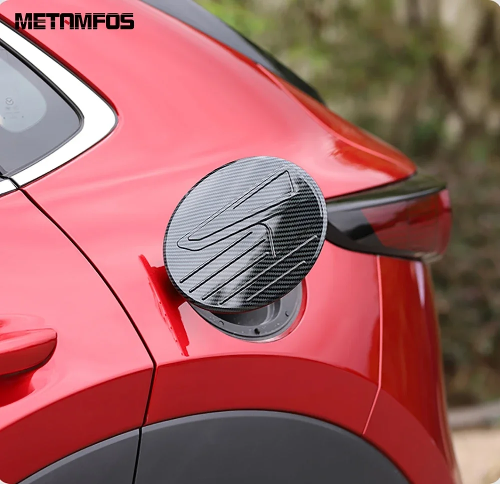 Chrome Gas Fuel Tank Cap For Mazda CX-30 CX30 2020-2023 2024 Carbon Fiber Oil Filler Gasoline Cover Trim Accessories Car Styling