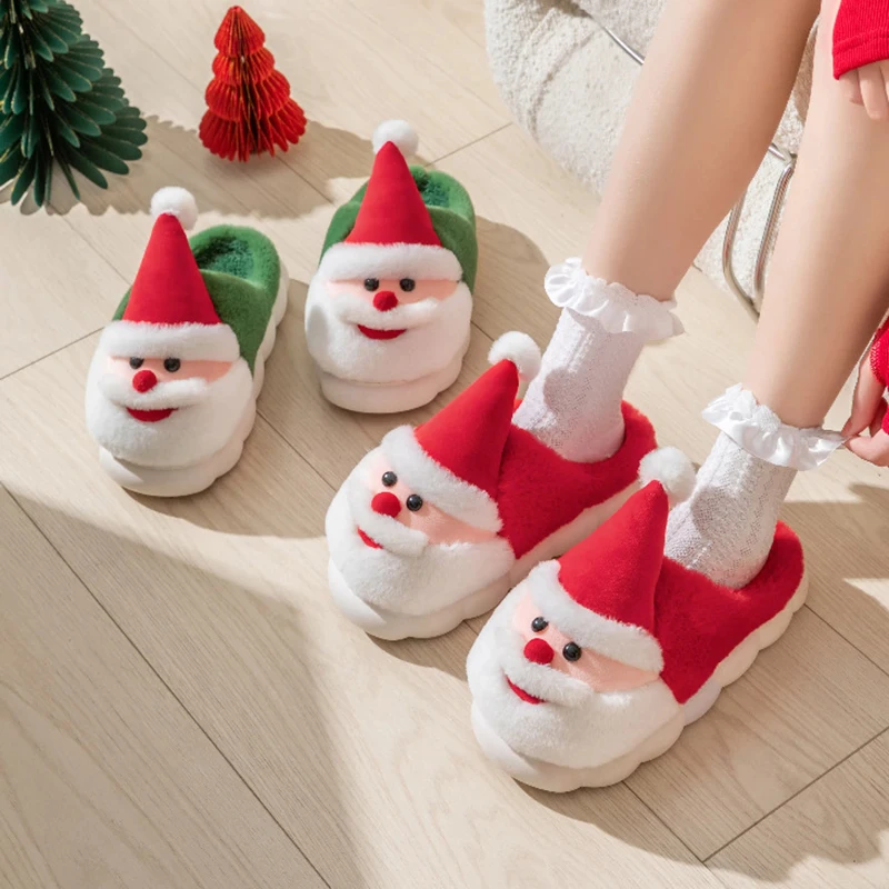 Christmas Fluffy Women's Slippers Home Santa Claus Winter Plush Woman Shoes Flats luxury Designer Fuzzy Fur Slides Indoor Soft view 3