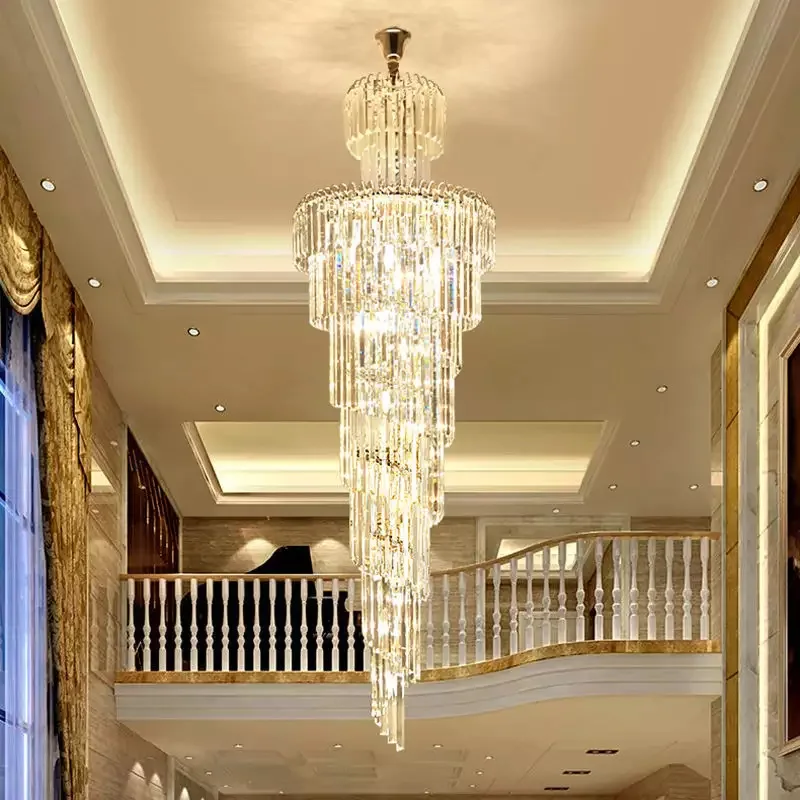 Imagem -02 - Long Crystal Staircase Chandelier Modern Loft Lamp Luxury Villa Hotel Hall Sala Grande Home Decor