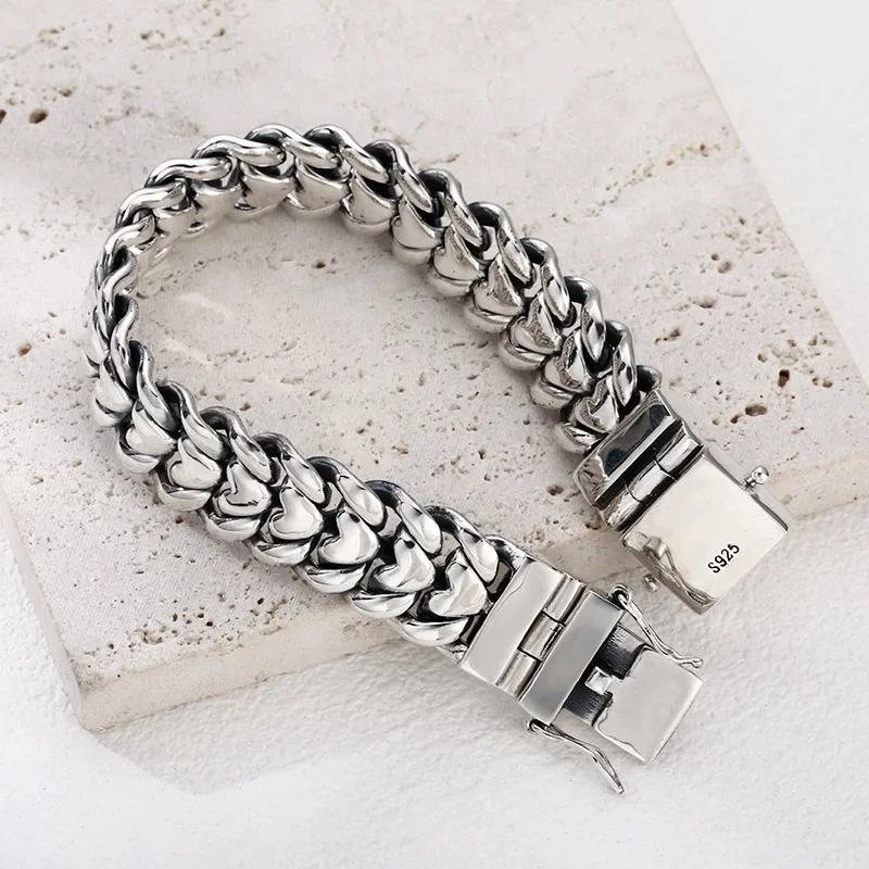 

Factory price powerful Cuba S925 sterling silver bracelet men's fashion punk personality European and American hip hop Men Gift