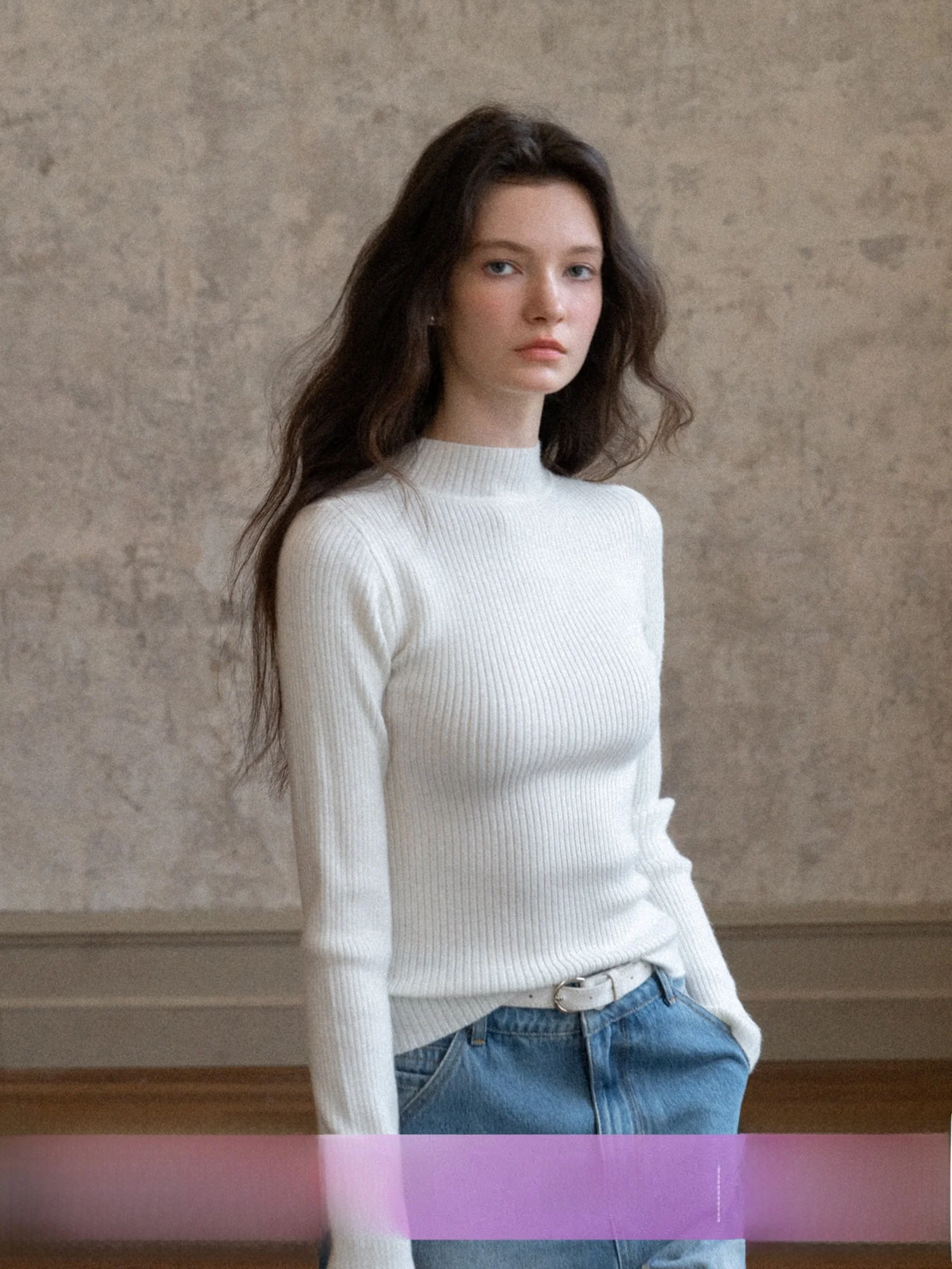 

Warm Fitting Knitted Sweater Half High Collar Casual Long Sleeve Base Layer Shirt Soft Polyester Fiber Gentle Style Daily Wear