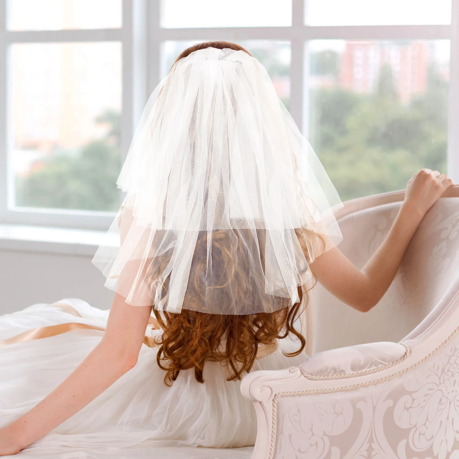 

Bridal Veil White Lace Mantilla Double Layer Tulle Comfortable Wedding Headpiece Easy to Secure Comb for Short Wedding