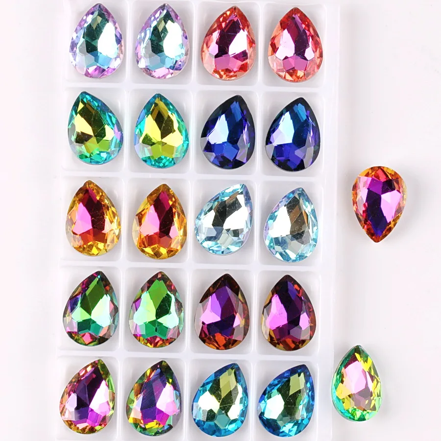 Glas-Kristall-Wassertropfenform, 3 Größen, Regenbogen- & Jelly-Bonbon-AB-Farben, Point-Back-Kleber, Strassperlen-Applikation, DIY-Verzierung – Detail 4
