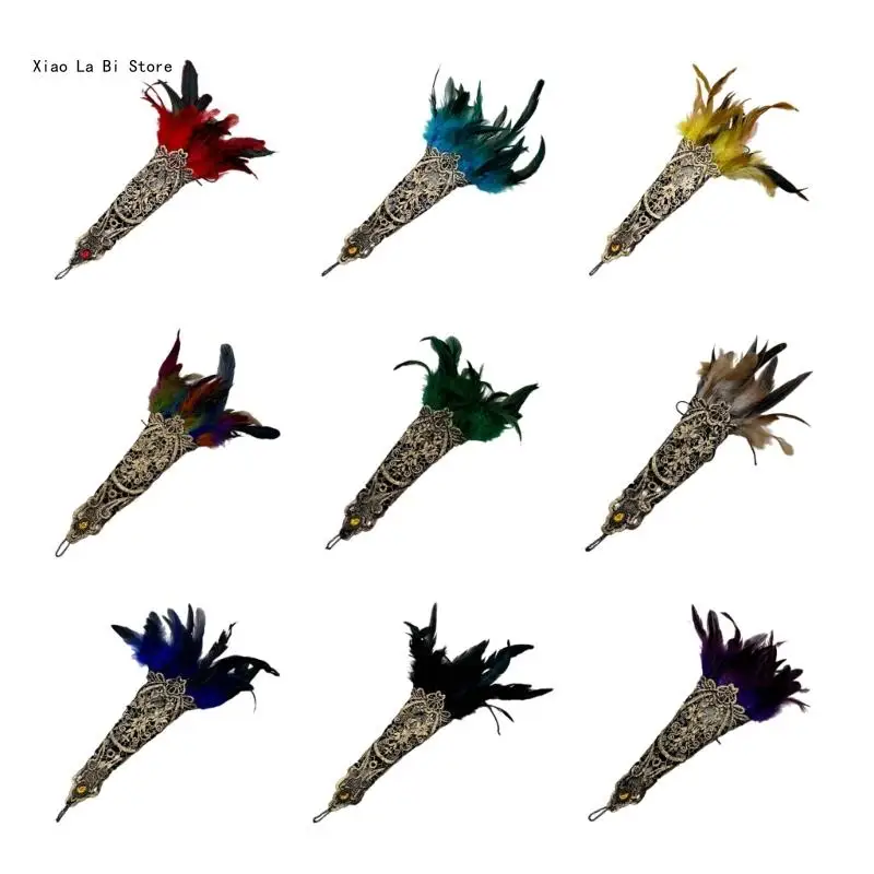 

Halloween Role Play Gloves for Adult Elegant Hollowout Feathered Gloves Wrist Accessories Vintage Decorative Handwear XXFD