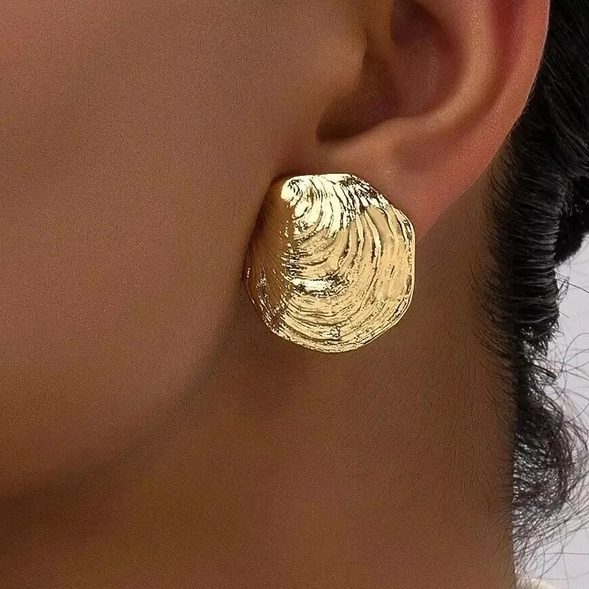 قذيفة معدنية شكل كليب على القرط للمرأة متلألئ الذهب اللون قطاع الأقراط أزياء فريدة من نوعها عطلة الشاطئ المجوهرات #5