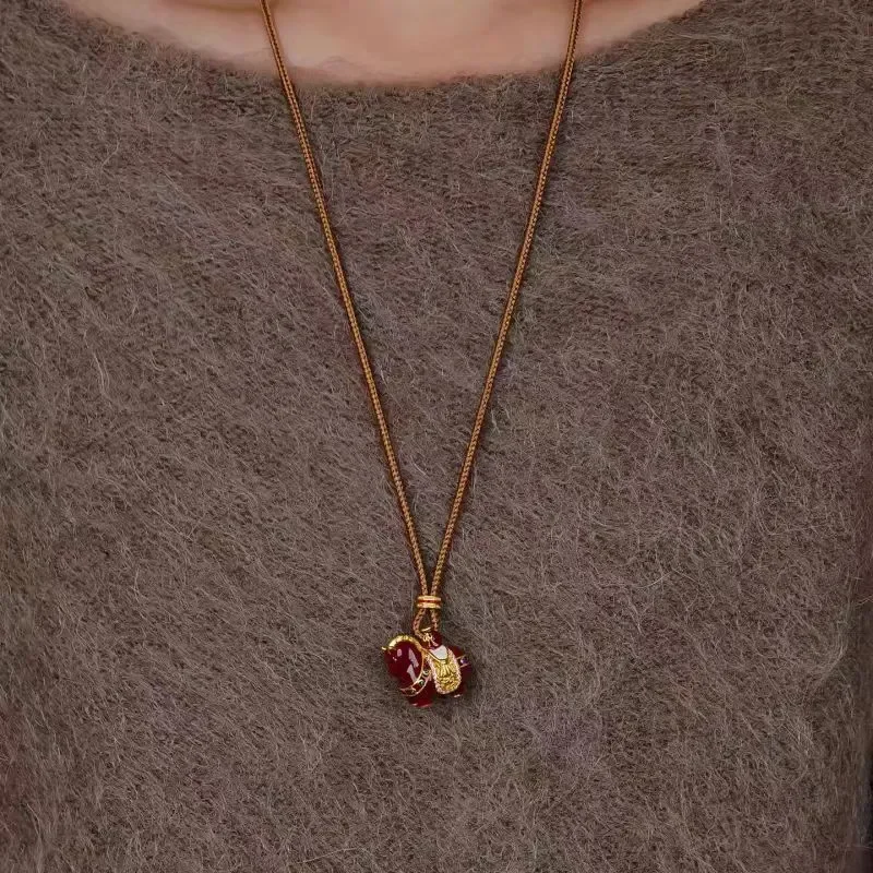 There is money soon, red Tangma pendant, new Chinese natal year necklace, versatile enamel pony sweater necklace, women's