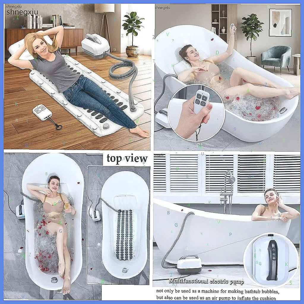 Wireless Remote Control Portable Spa Mat, Waterproof Anti-Slip Bubble Bath Massager for Bathtub Relaxation