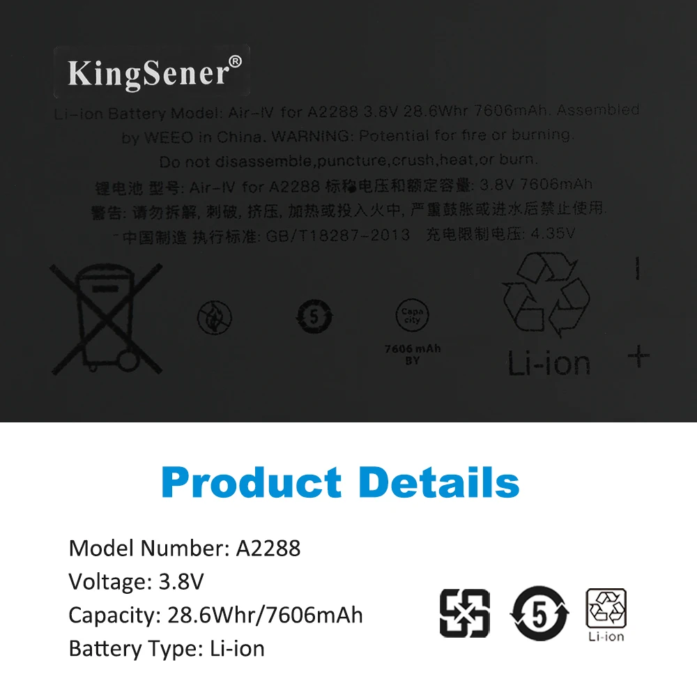 KingSener A2288 Tablet Battery For Apple iPad Air 4 10.9\'\' 2020 Year A2316 A2324 A2325 A2072 3.8V 7606mAh