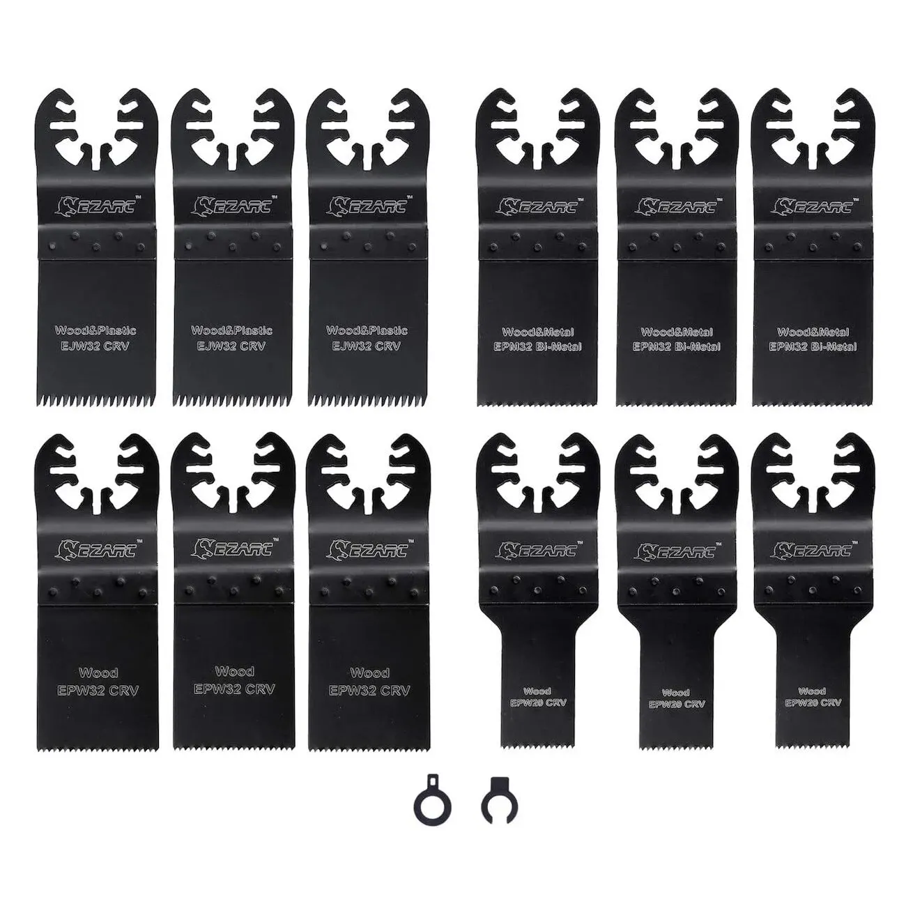 

EZARC 12PCS Oscillating Multitool Saw Blade Sets for Routing and Rasping Bi-Metal and CRV Blades for Sawing Scraping and Cutting