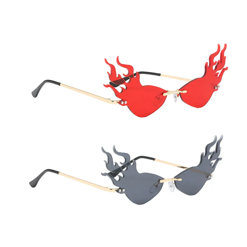 

2Pcs Metal Frameless Sunglasses Compact Lightweight Fashion Accessories Photo Props Flame Aesthetic Rimless Girls Women Carnival