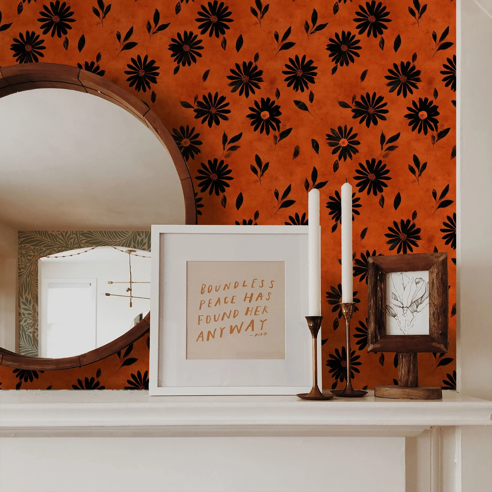 

Обои с цветочным рисунком, винтажные оранжевые клейкие настенные обои с черным цветком ромашки, отслаивающаяся и наклейка, наклейка на обои для роскошной комнаты