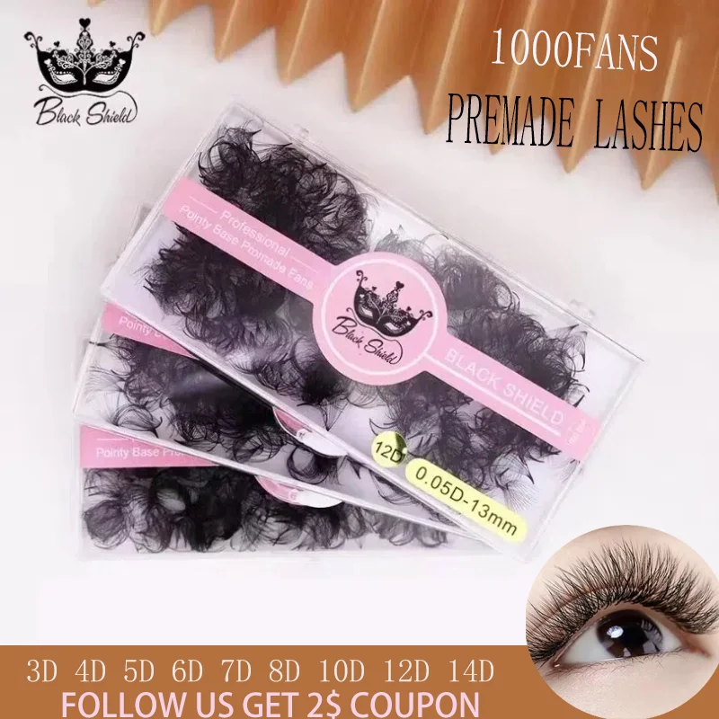

3D-14D Pointy Base False Cluster Lashes 1000 Fans Premade Volume Fans 20mm Faux Cils Eyelash Extension For Cosplay Makeup Woman