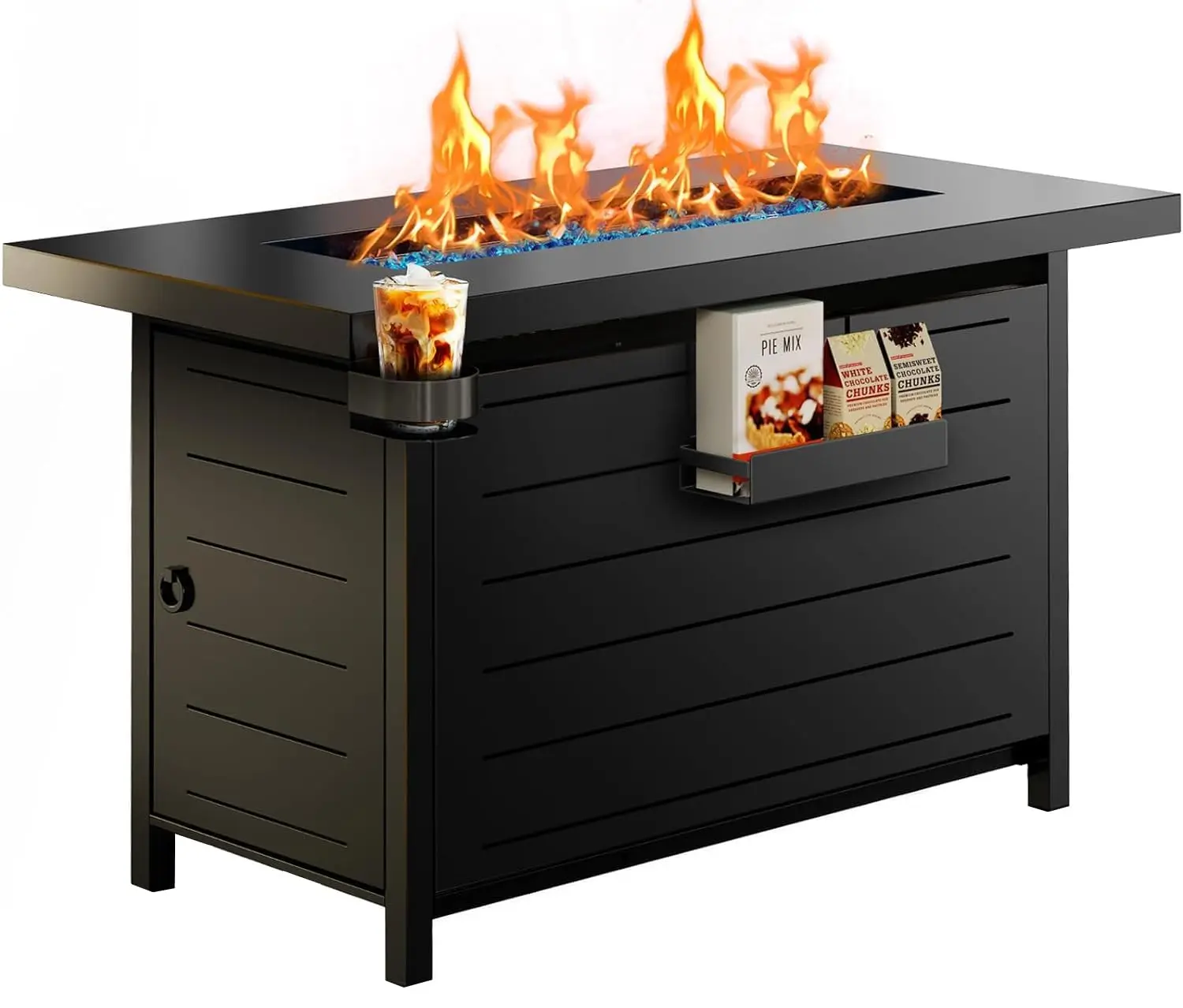 43-Inch Propane Fire Pit Table with Glass Beads & Lid, CSA-Certified Gas Fire Pit with Cup Holders, Shelf & Nylon Cover