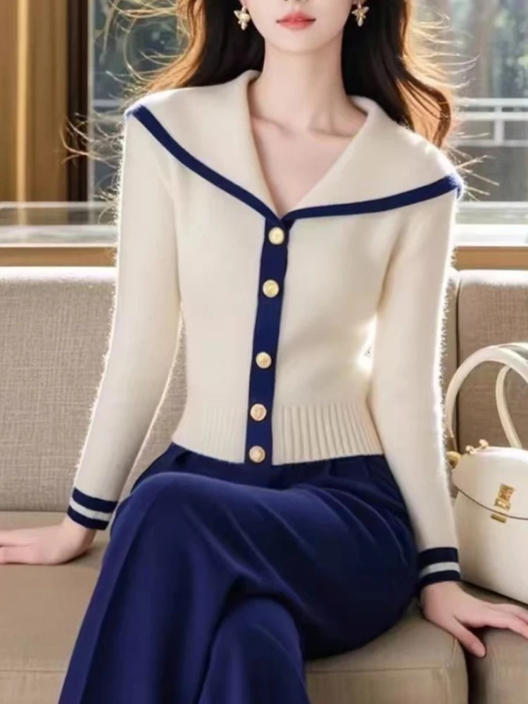 سترة محبوكة بأكمام طويلة وياقة بحار على الموضة لخريف 2025 سترة غير رسمية أنيقة للشتاء على الطراز الكوري تريكو #6