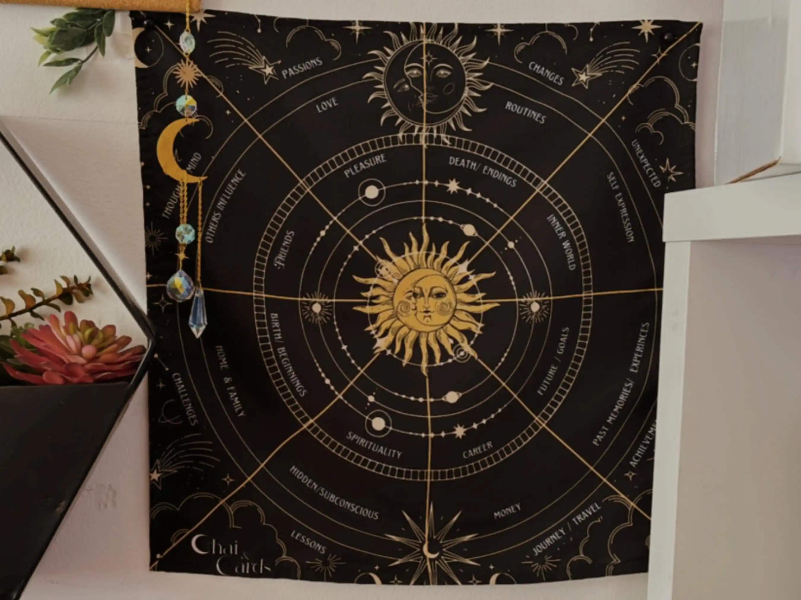VIKAMA Black Gold Astrology Roulette Tarot Tablecloth Hot Gold Sun Astrology Altar Cloth Theme Divination Tarot Card Tablecloth