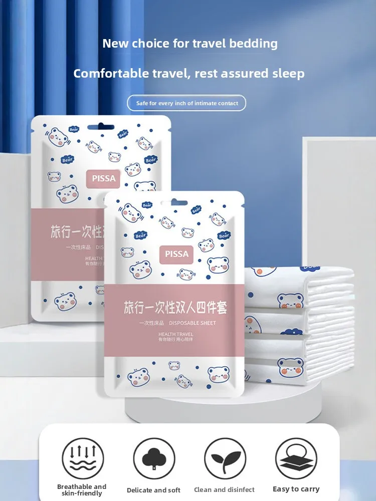 Disposable Hotel Bed Linen Set Thiened Travel Tourism Double Bed eet Cover Pillowcase Duvet Cover Portable Convenient