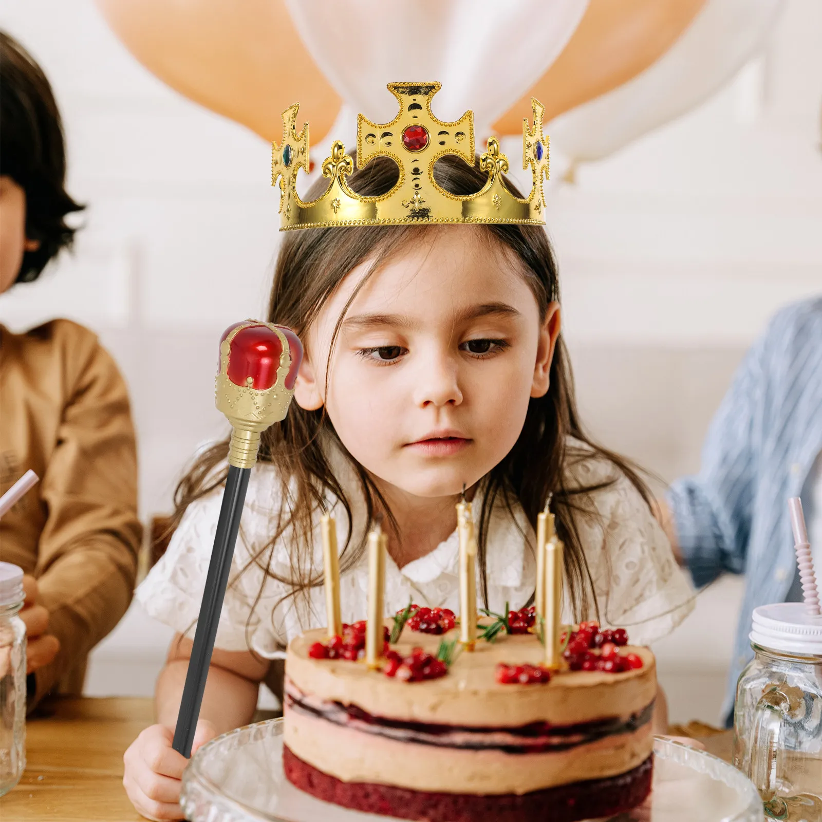 1 Set Crown and Scepter Set for Kids Birthday Party Prince Costume Kids Birthday Crown for Cosplay Reusable Crown Party Favors