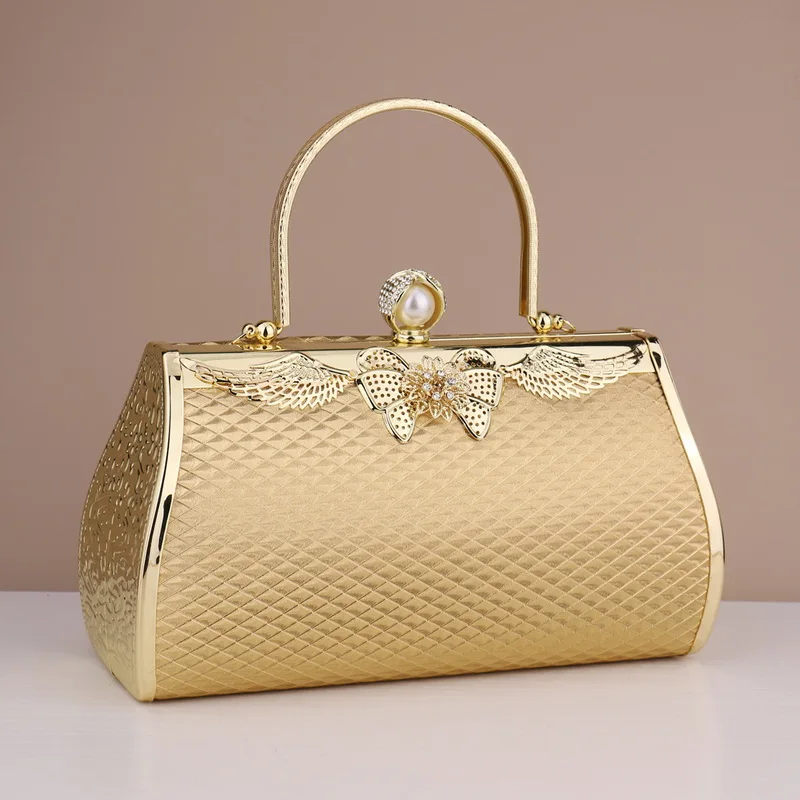 Evening Bags Diamonds Bucket Design Handle Handbags Luxury Party Purse Floral Golden Women Clutch PU Fashion