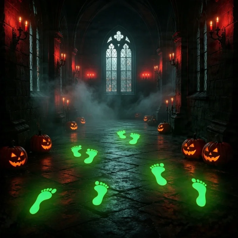 Lot de 2 autocollants lumineux pour Halloween, empreintes de pieds vertes, décorations pour fête d'horreur, maison hantée, sol, fenêtre, porte