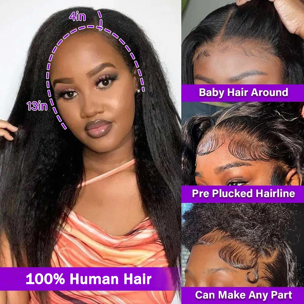 Geeta Kinky Straight Drawstring Wig 13x6 Lace Front Wig 13x4 Lace Frontal 100% Human Hair Wigs 4x4 5x5 Lace Wigs for Black Women