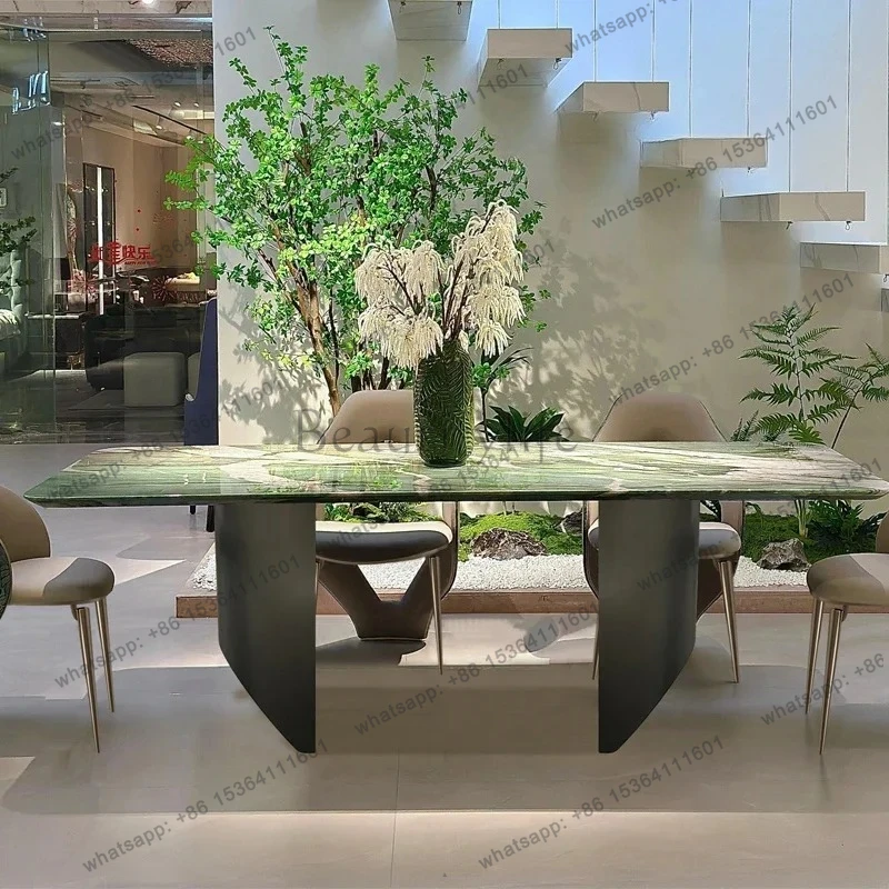 

yj9 Patek Philippe green luxury stone dining table green natural marble dining table Italian light luxury high-end dining table