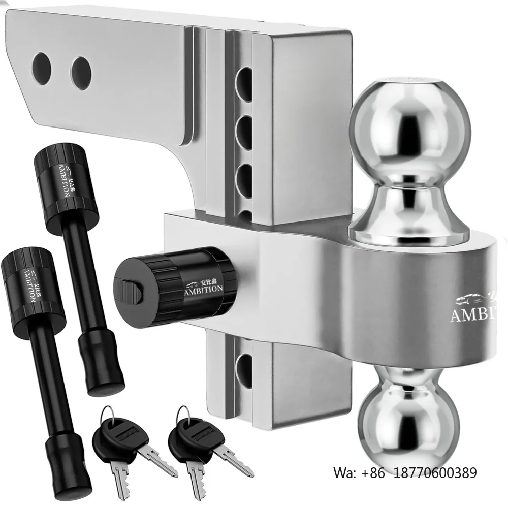 Attelage de remorque réglable AMBITION compatible avec récepteur de 2 pouces - Attelages de remorquage en aluminium avec dénivellement de 6 pouces (12500 lb) et goupilles de verrouillage