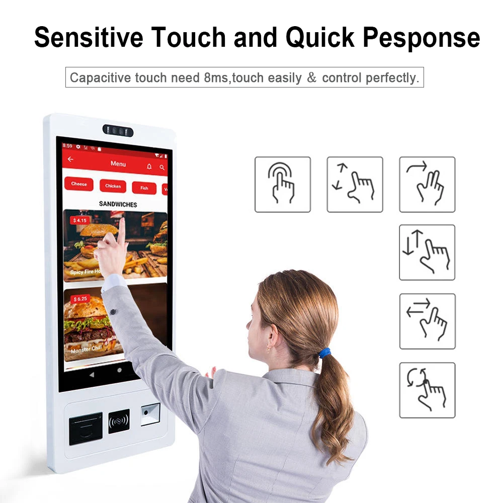 23.8 Inch Wall Mounted Self Payment Kiosk Fast Food Restaurant Touch Screen Wall Mount Kiosks