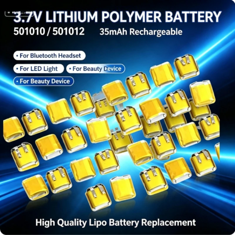 3.7V 501010 501012 Lithium Polymer Battery 35mAh Rechargeable Lipo for Bluetooth Headset LED Light Beauty Device