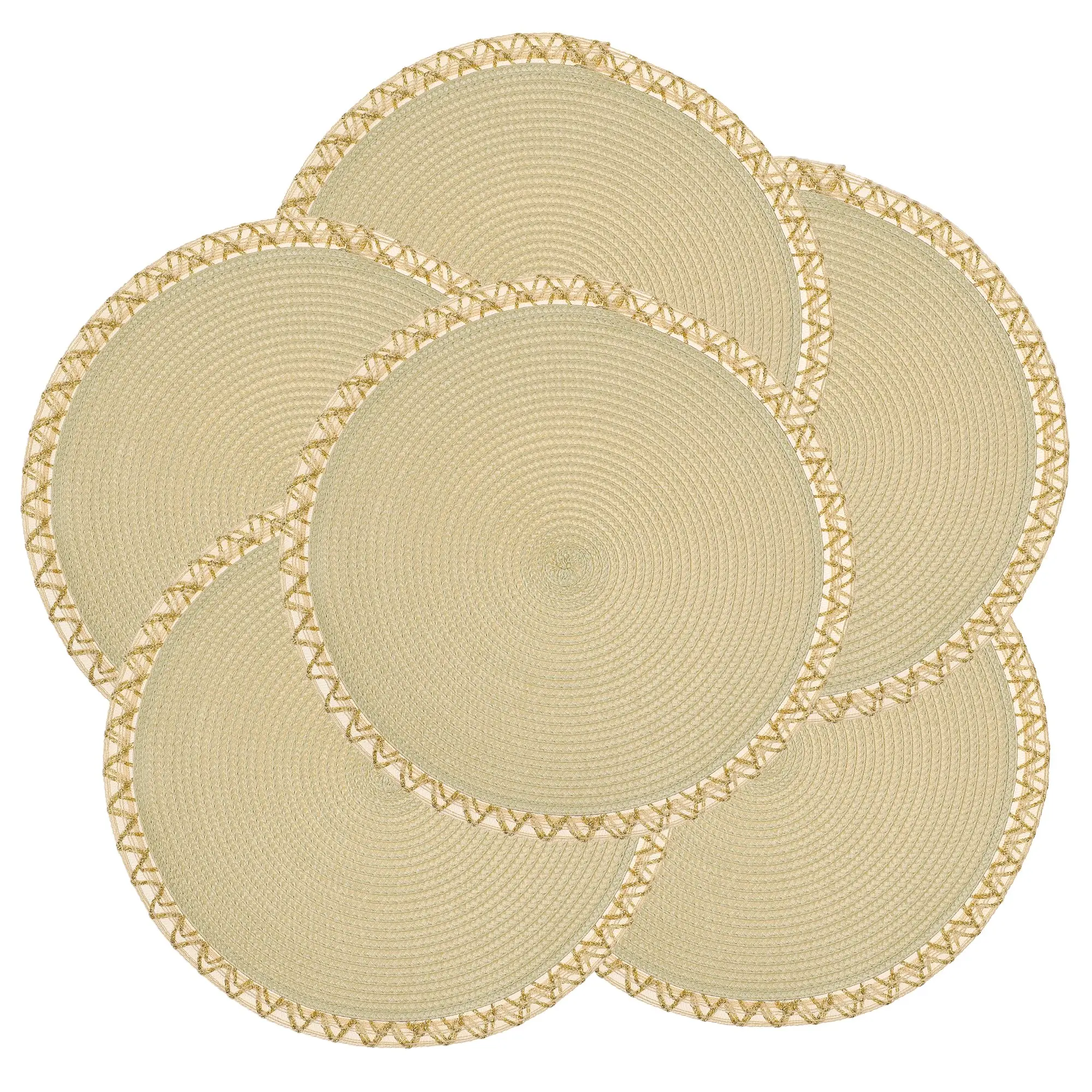 

Round Placemats Set of 6 Braided Place Mats with Gold Lace Border Durable Heat Resistant Non-Slip Table Mats for Dining Decor