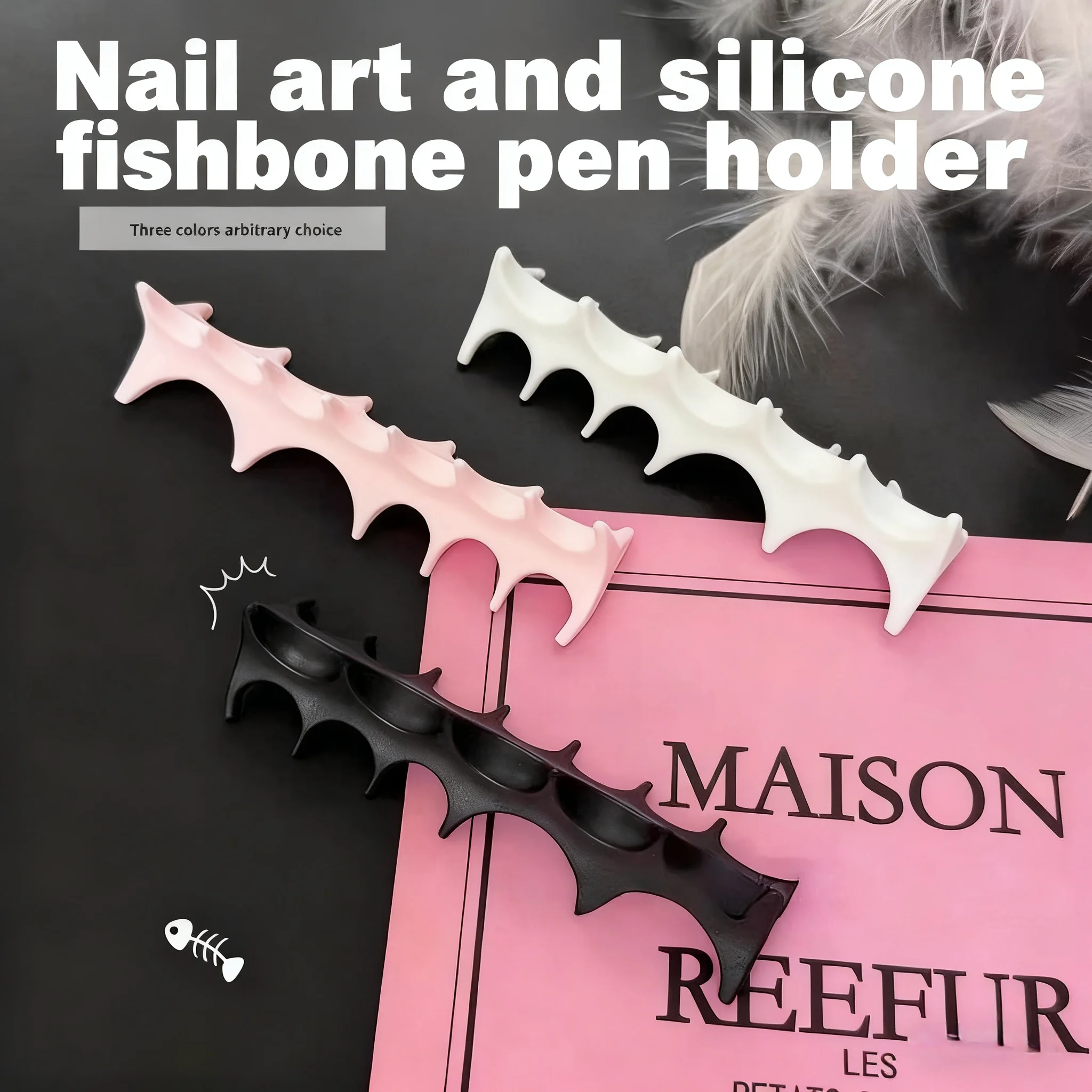 

Fishbone Shaped Silicone Nail Brush Organizer UV Gel Brush Display Rack Perfect for Salon & Home Nails Manicure Enthusiasts