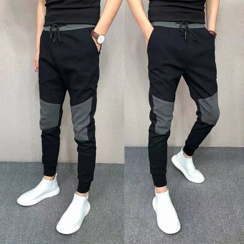 Summer Men's Slim Fit Korean Haren Pants Version Leg Binding Personalized Splicing Elastic Men Look Slimmer All-match Trousers