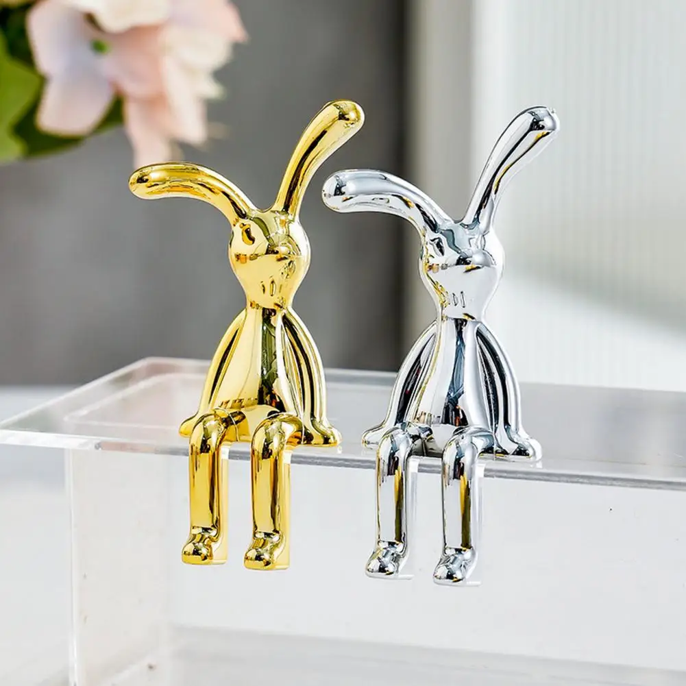 2Pcs Electroplating Rabbit Statue Long Ear Bunny Figurine Adhesive Sitting Rabbit Model Statue Car Dashboard Christmas Gift
