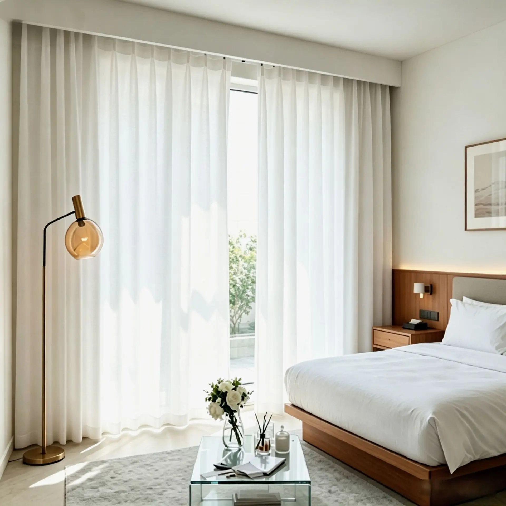 Curtains, gauze curtains, transparent but not transparent, white gauze, solid color, thick window gauze, no punching required