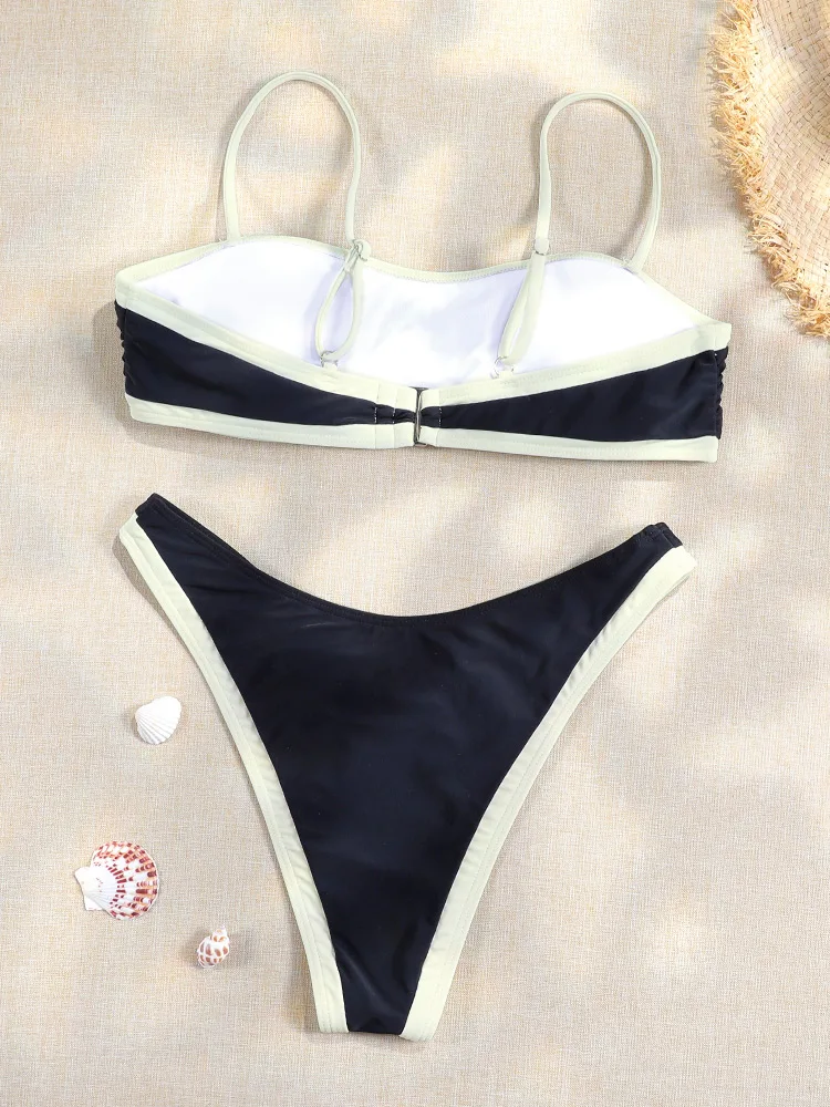 Women's Two-Piece Swimsuit 2024 Low Waist Solid Color Bathing Suits New Style Summer Beach Clothes