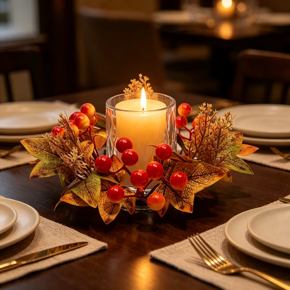 2pcs Mini Fall Candle Wreath T - Artificial Hanging Plants recension och pris