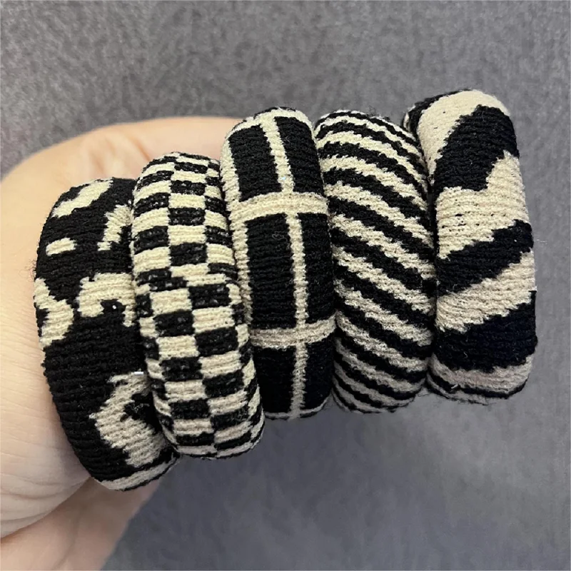 5 stücke Mode Elastische Haarbänder Für Frauen Schwarz Gestreiften Scrunchie Band Haar Krawatten Herbst Winter Einfache Dicke Langlebige Zubehör