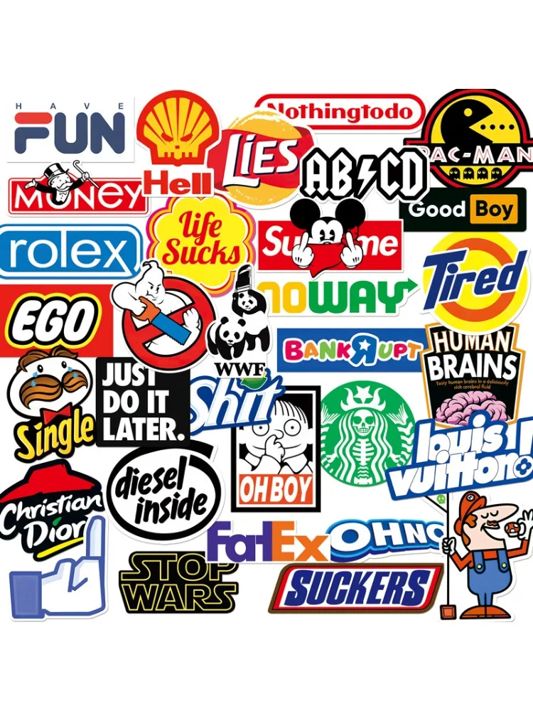 32 Stück Personalisierte Europäische und Amerikanische Logo-Aufkleber Trendige Marken Lustige Gepäckaufkleber Wasserfeste Handyhüllen-Aufkleber