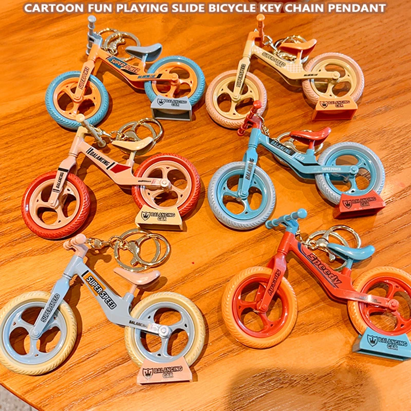 Cartoon Creative Fun Movable Can Glide Bicycle Couple Jewelry Keychain Pendant Desktop Decorations Children\'s Birthday Gift