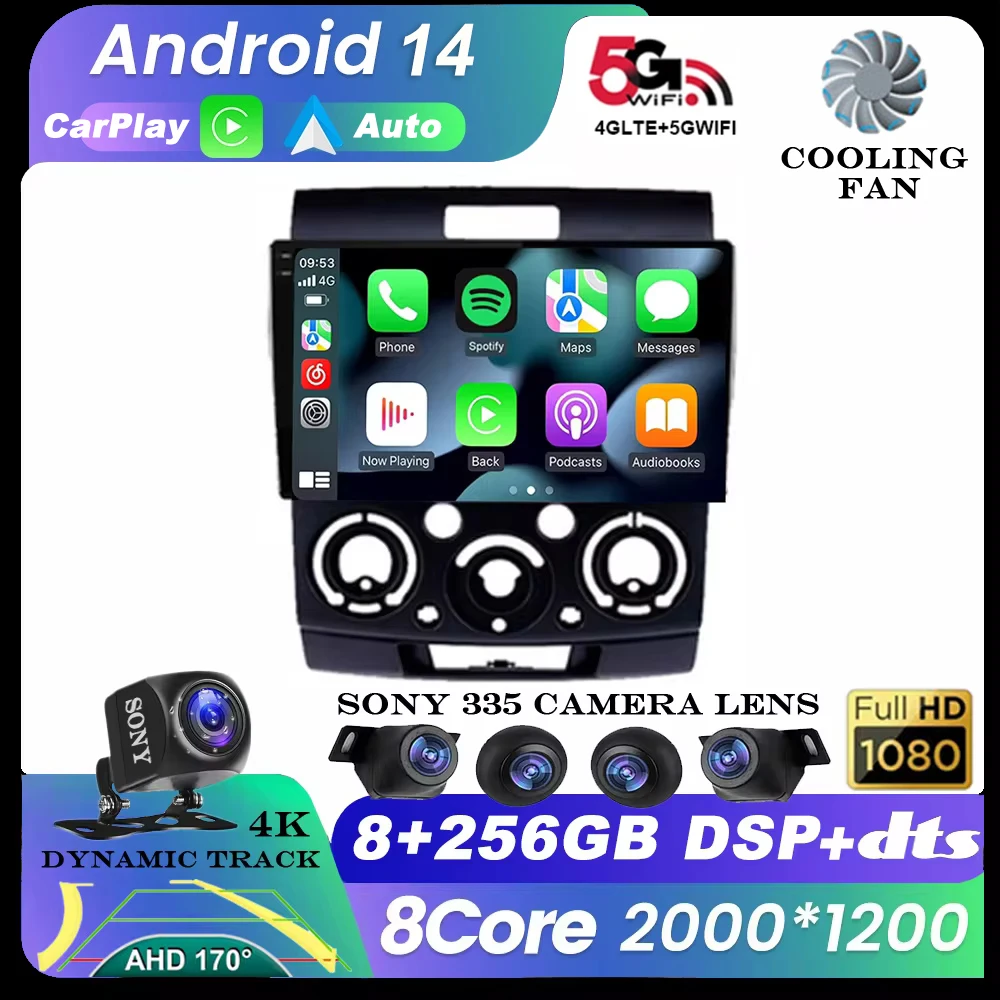 Android 14 Car Stereo for Ford Everest Ranger Mazda BT50 BT-50 2006-2011 Radio QLED Screen Multimedia Player Autoradio Head Unit