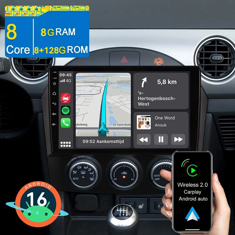 Android 16 para Mazda MX-5 III 3 NC 2008 - 2015, Radio Multimedia para Auto de 9 Pulgadas, Reproductor de Video, Navegación GPS, Estéreo GPS, DSP, Pantalla Dividida