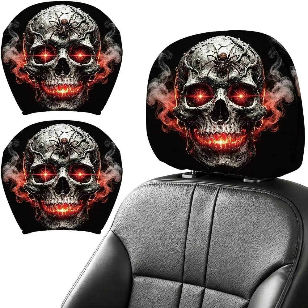 Skull Headrest Covers 2pcs, Removable & Washable, Personalized Car Interior Decor Headrest Covers