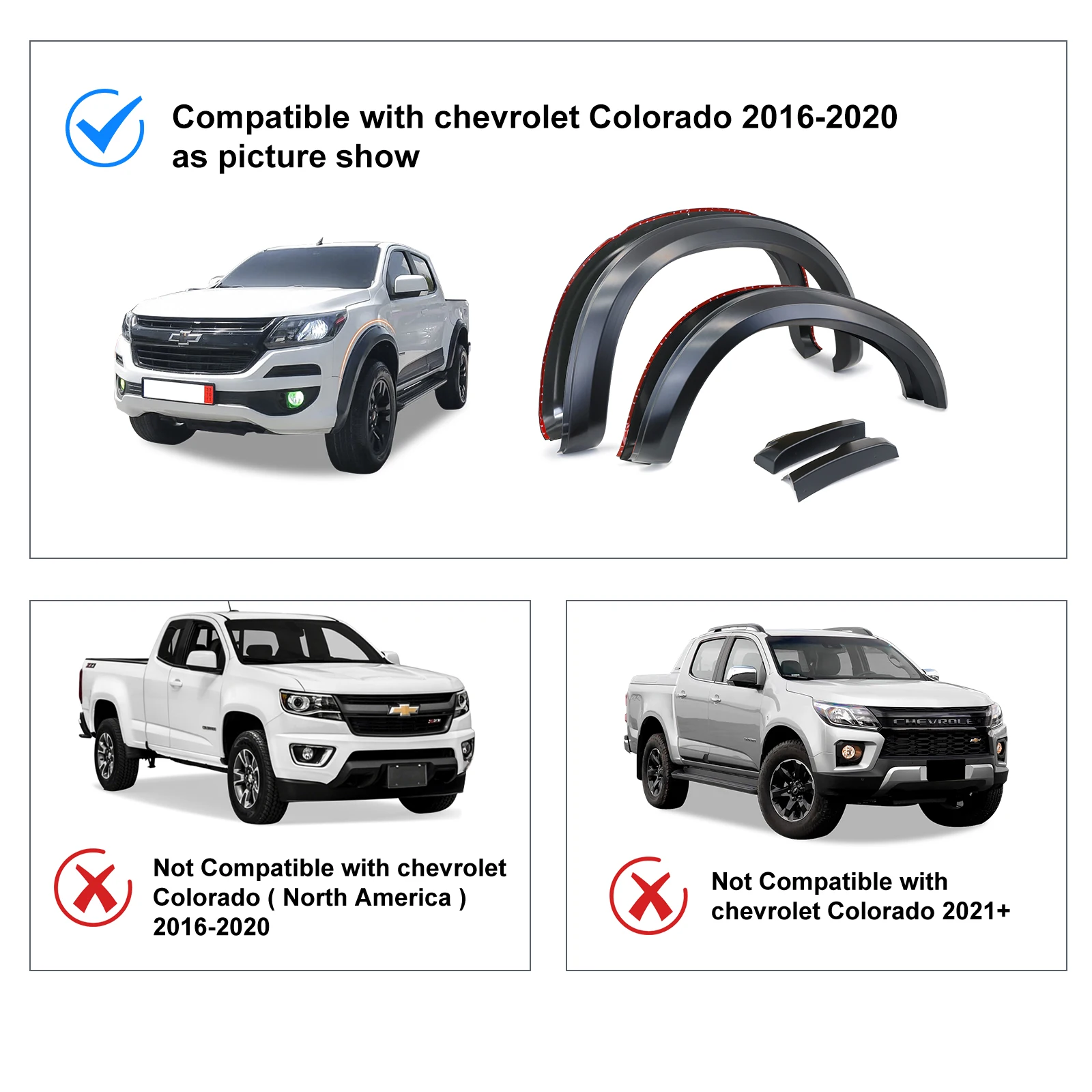 Matte Black Wheel Arch Fender Flares for Chevrolet Colorado S10 2015-2021 models (Not for US Version) Car Styling Accessories