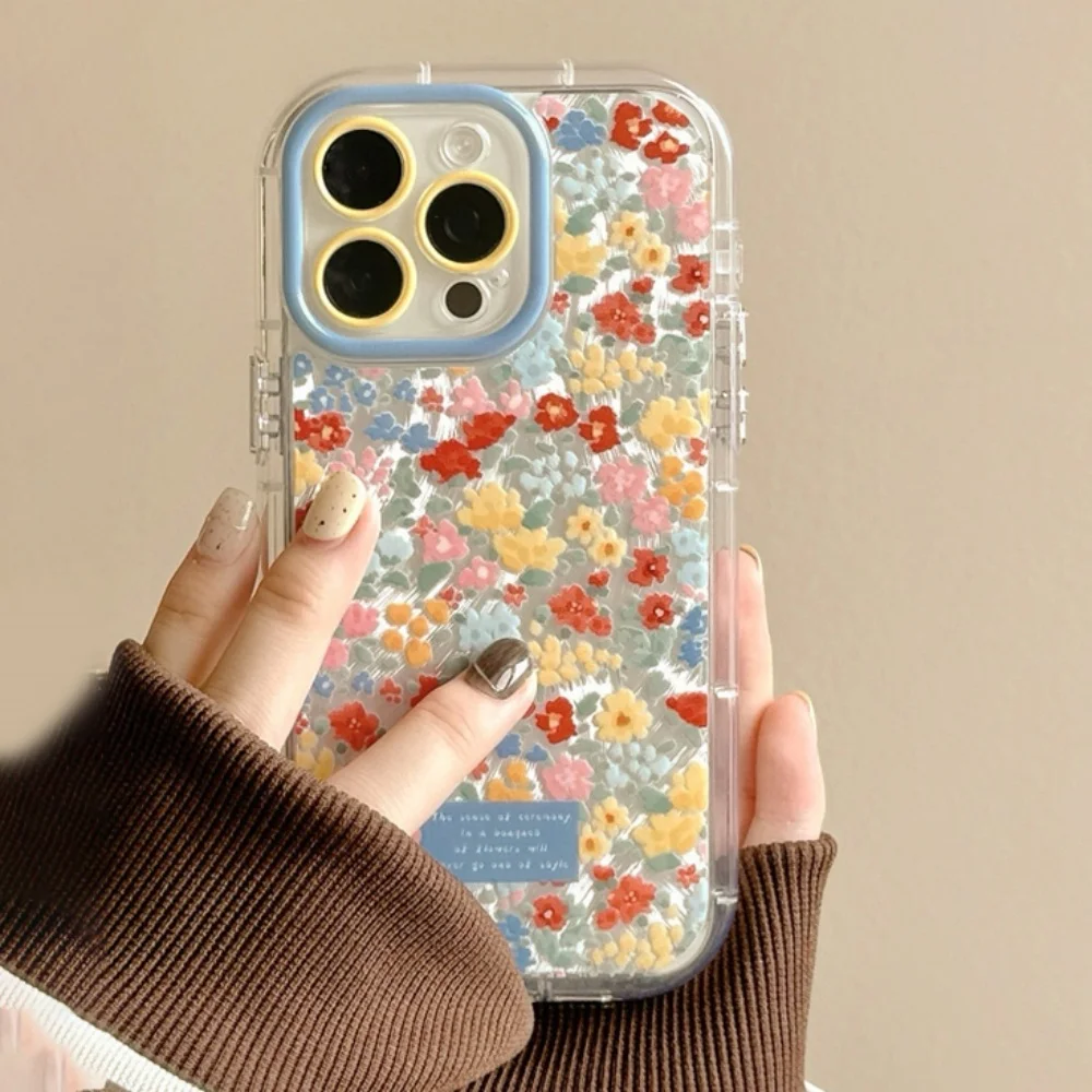 Korean Cute Colorful Flowers Feather Yarn Case For iPhone 16 15 14 13 12 Pro Max 11 Artistic Aesthetics Lens Protective Cover