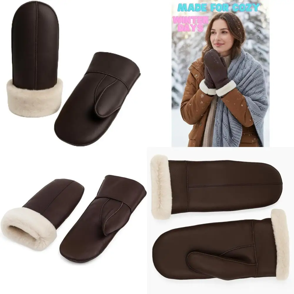 

Premium Sheepskin Fur Mittens - Warm Winter Gloves for Cold Weather, LWG Certified Leather, Ideal for Outdoor Activities